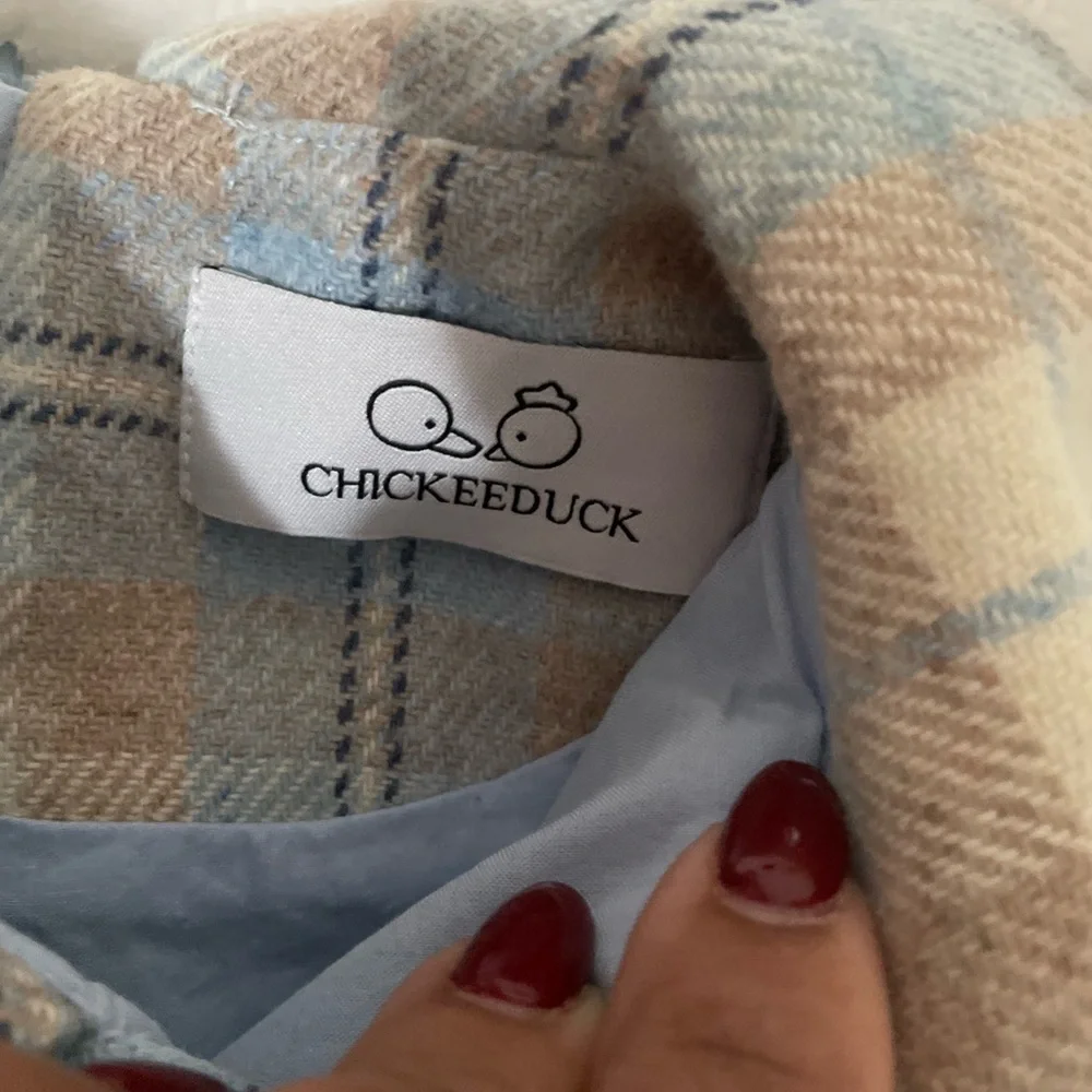 Chickeeduck Classic Plaid Bow-Accent Kids Dress in Blue and Cream